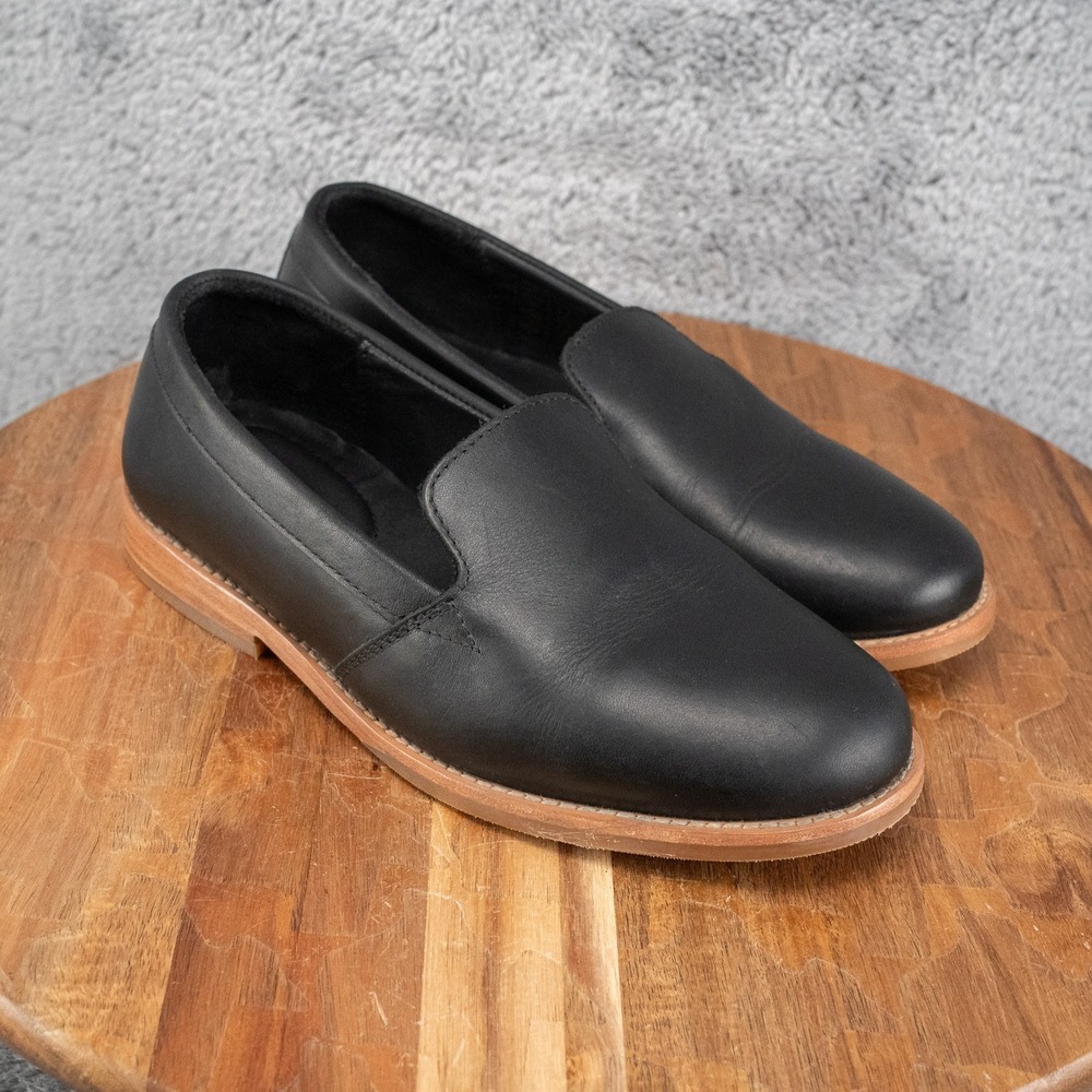 Patina Women's Black Rounded Leather Loafers Shoes Size 6.5